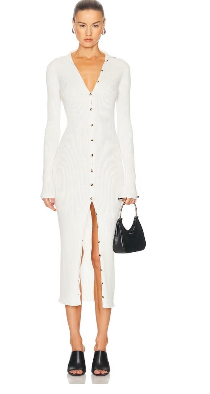 Courreges Light Weight Ribbed Cardigan Dress in Heritage White XS